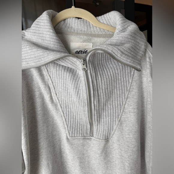 Aerie 1/4 half zipped sweatshirt Quarter Pullover Sweater oversized Cotton Cozy - Picture 4 of 6